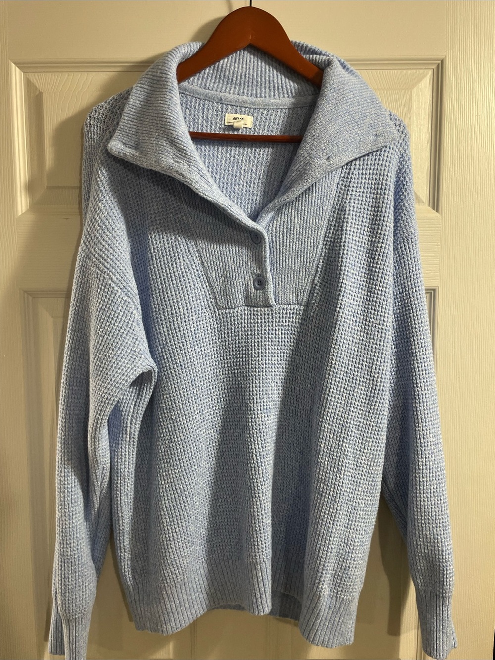 aerie Light Blue Knit Half-Button Turtleneck Sweater